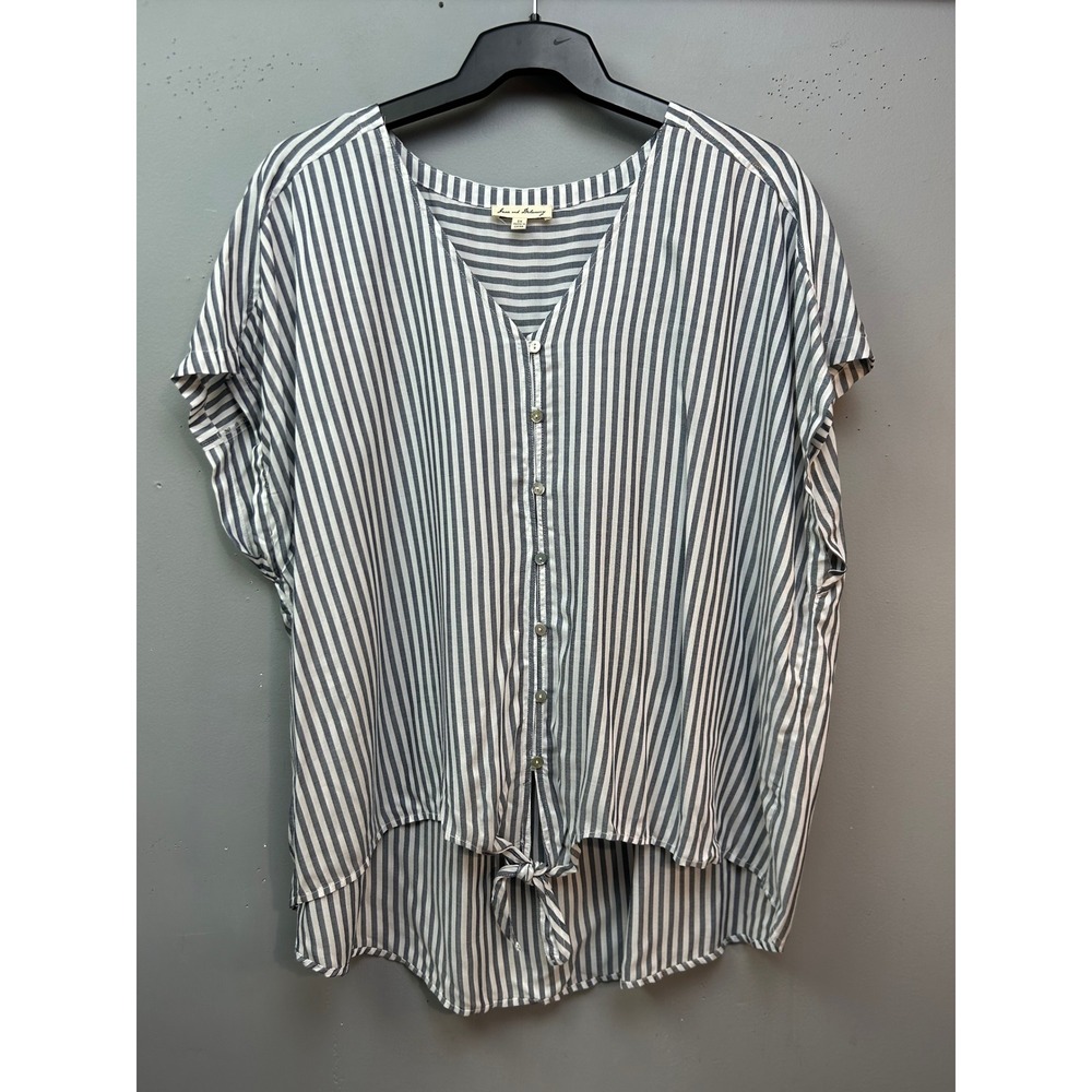 Jane and Delancey Top Womens 2X‎ Blue Striped Button Front Tie Hem Rayon Blouse